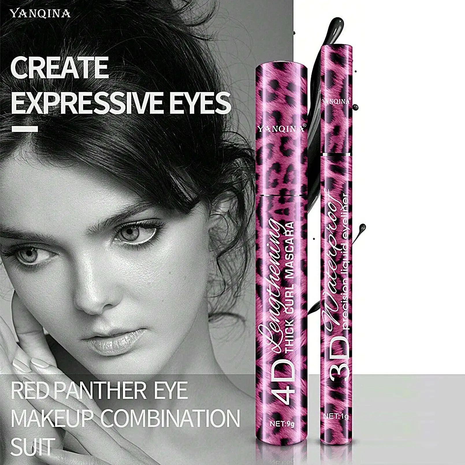 YANQINA Liquid Eyeliner Pencil 4D Waterproof Mascara Set Cosmetics Eye Liner Thick Curling Mascara Eyebrow Pencil Eyes Makeup - Image 3