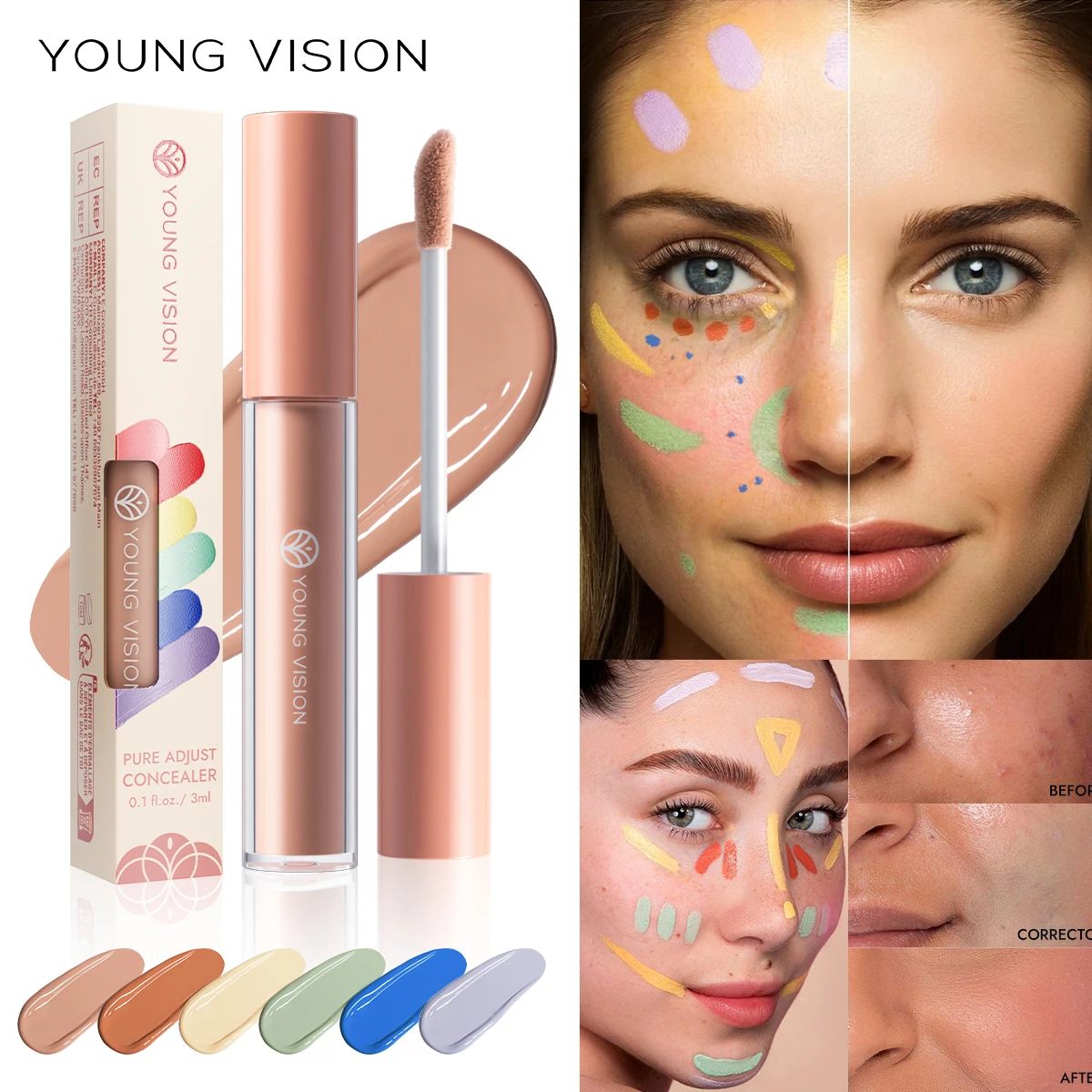 YOUNG VISION 6 Colors Hydrating Fresh Concealer Brightens Skin Tone and Covers Blemishes and Dark Eye Circles Concealer - Image 2