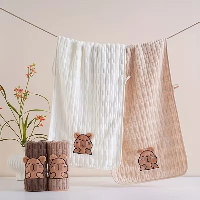 ✰✪Cute 2pc Capybara Face Towel Set, Extra Soft Coral Fleece, 34x74 Inch Towel And 70x140 Inch Bath Towel - Image 5