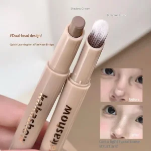【2 In 1 Nose Shadow Contour Pen With Sumdge Brush Smooth Cream Texture Natural 3D Facial Contour Stick】
