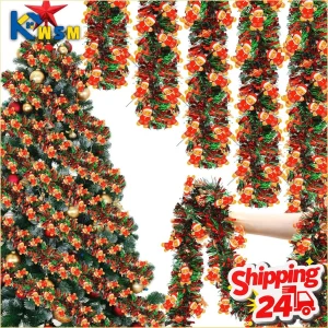 1--10PCS Christmas Tinsel Garland with Santa Claus Stocking Fringe Strips Hanging Ornament for Tree Fireplace Home Xmas Decor
