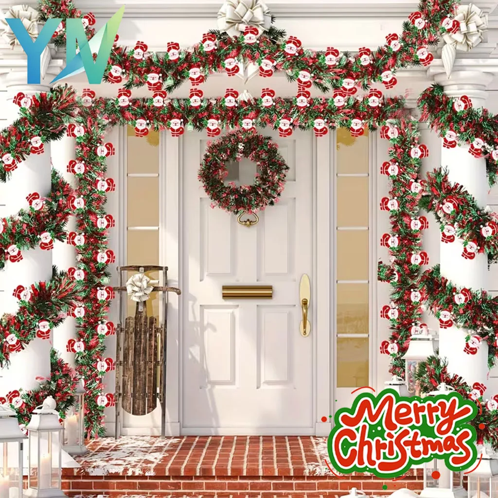 1--10PCS Xmas Tinsel Garland with Santa Claus Stocking Fringe Strips Hanging Ornament for Tree Window Home Holiday Decor