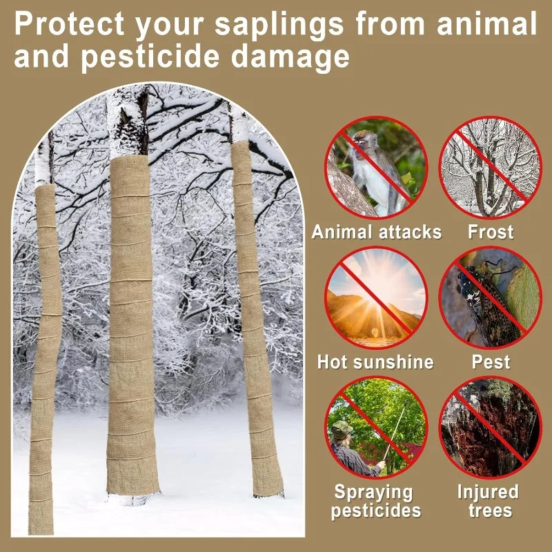 1-4PCS 25cm x 300cm Fruit Tree Winter Protection Burlap Tape Plant Wrap Frost Protection Root Insulation Garden Cover - Image 2