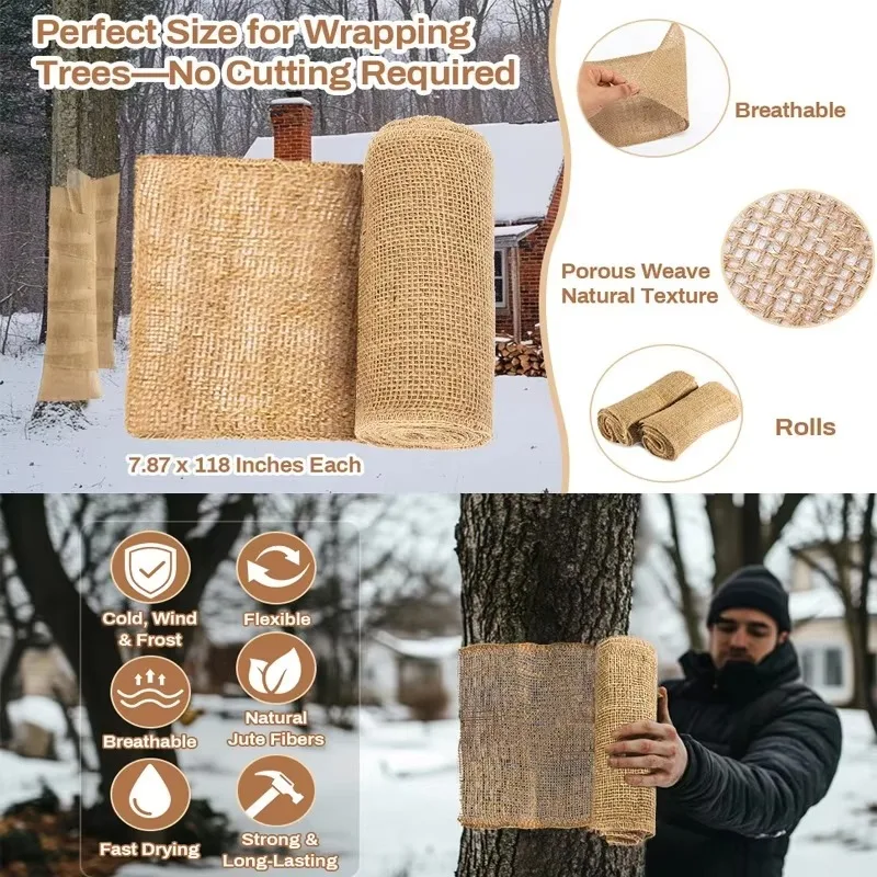 1-4PCS 25cm x 300cm Fruit Tree Winter Protection Burlap Tape Plant Wrap Frost Protection Root Insulation Garden Cover - Image 3