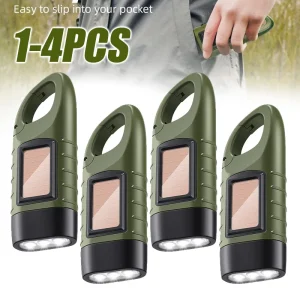 1-4PCS Hand Crank LED Flashlight Portable Tent Light with Solar Power Long-Range Emergency Torch for Outdoor Camping Hiking