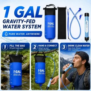 1 Gal Gravity Water Filter Bag Straw Kit Camping Hiking Filtration System Hose Purification Backpacking Emergency Survival Gear
