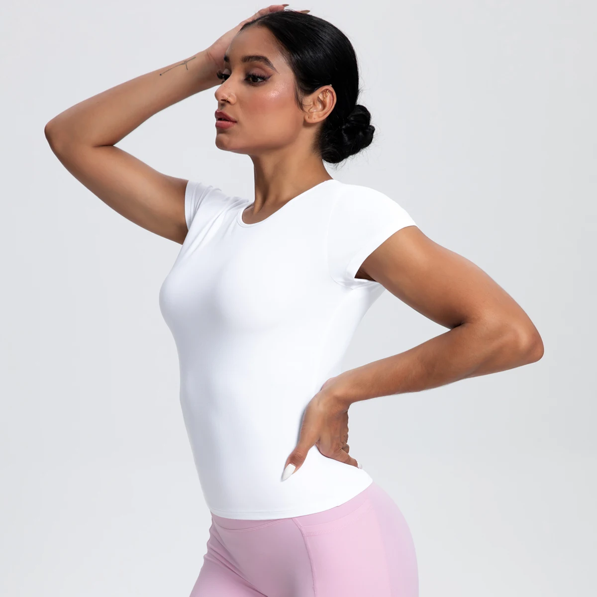 1 PC Solid Color Scrunch Slim Casual Yoga T-Shirt Gym Sports Running Shirts for Woman Fitness Training Breathable Naked Feel Top - Image 3