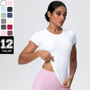 1 PC Solid Color Scrunch Slim Casual Yoga T-Shirt Gym Sports Running Shirts for Woman Fitness Training Breathable Naked Feel Top