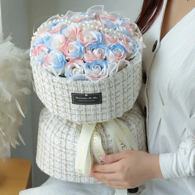 1 PCS Blue Roses Soap Flowers Bouquet Artificial Flowers Bouquet For Wedding Graduation Season Mother's Day Gift - Image 2