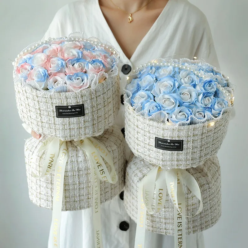 1 PCS Blue Roses Soap Flowers Bouquet Artificial Flowers Bouquet For Wedding Graduation Season Mother's Day Gift - Image 6