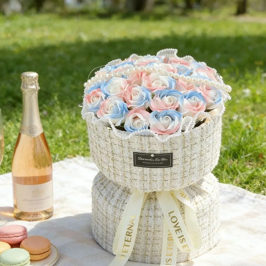 1 PCS Blue Roses Soap Flowers Bouquet Artificial Flowers Bouquet For Wedding Graduation Season Mother's Day Gift - Image 3