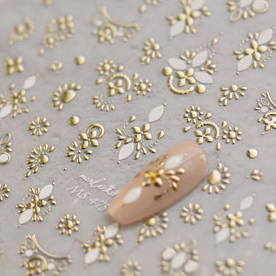 1 PCS Vintage Gold Floral High Quality 5D Embossed Nail Art Decals Nail Art Engraving Decoration Fashion Slider Nail Stickers - Image 4