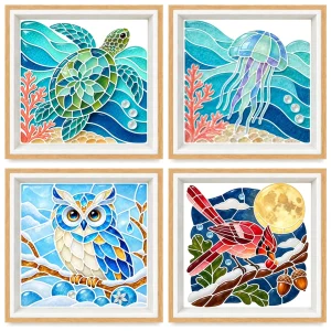 1 Piece of sea glass Mosaic craft kit, photo frame, Painting animal Patterns, Handmade unique gifts for friends and family