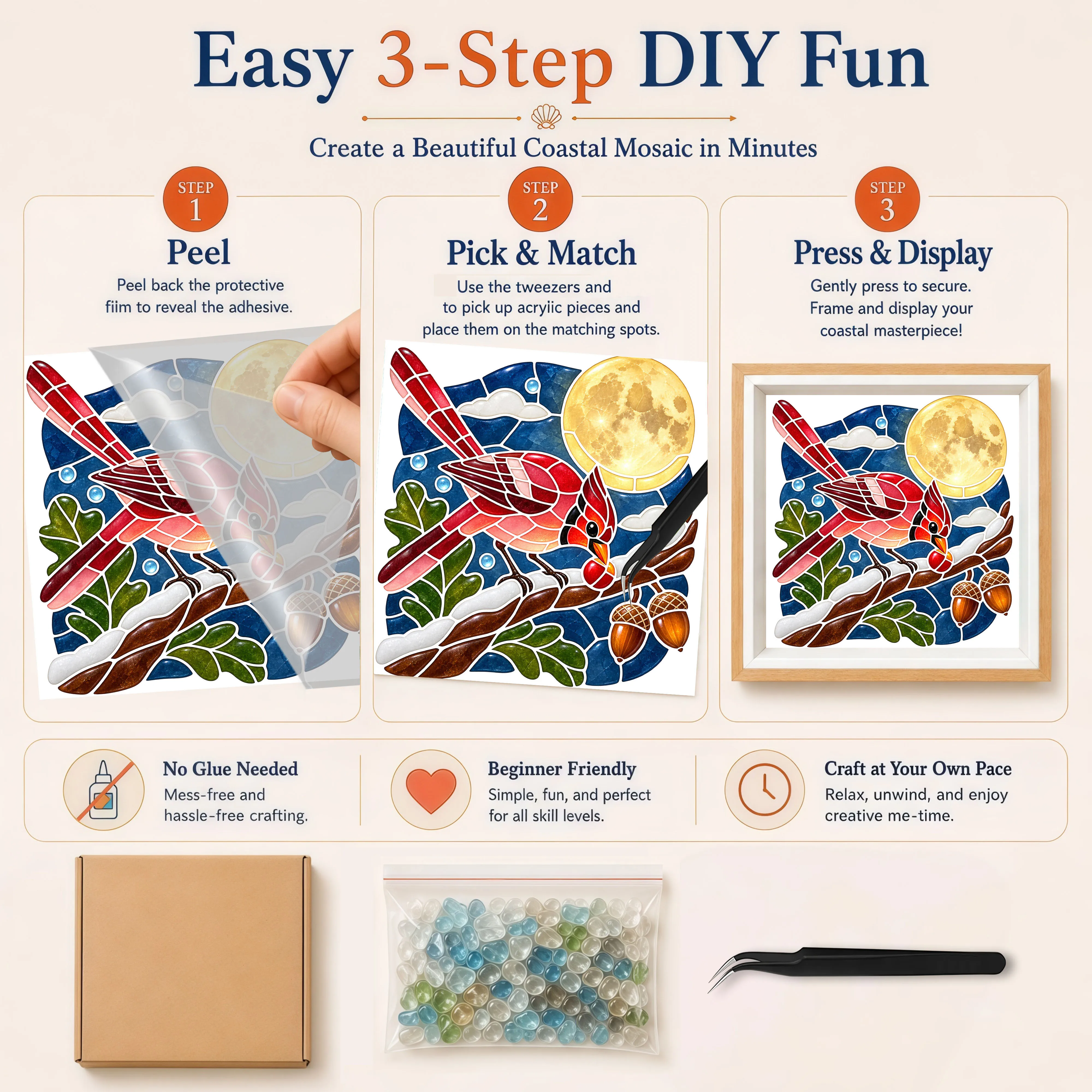 1 Piece of sea glass Mosaic craft kit, photo frame, Painting animal Patterns, Handmade unique gifts for friends and family - Image 6