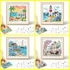 1 Piece of sea glass acrylic Mosaic set, sea view house Pattern with photo frame, no glue, Handmade DIY mother's Day gift