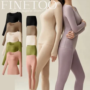 1 Sets Autumn Winter Close-fitting Slim Sleepwear Women Seamless Ultra-thin Elastic Warm Loungewear Female Thermal Pajamas Sets
