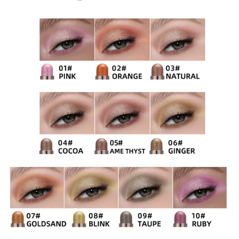 10 Color Double Ended Eye Shadow Stick With Sponge Brush Pearlescent Lasting Eyeshadow Pen Contouring Portable Makeup Cosmetics - Image 2