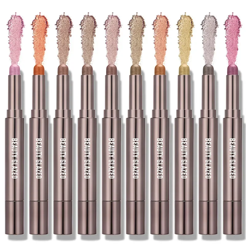 10 Color Double Ended Eye Shadow Stick With Sponge Brush Pearlescent Lasting Eyeshadow Pen Contouring Portable Makeup Cosmetics - Image 3