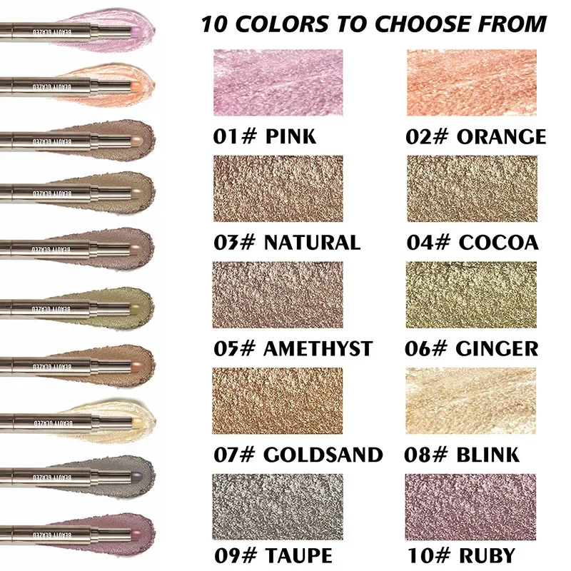 10 Color Double Ended Eye Shadow Stick With Sponge Brush Pearlescent Lasting Eyeshadow Pen Contouring Portable Makeup Cosmetics - Image 4