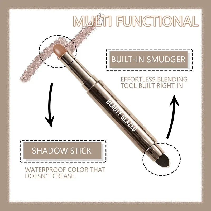 10 Color Double Ended Eye Shadow Stick With Sponge Brush Pearlescent Lasting Eyeshadow Pen Contouring Portable Makeup Cosmetics - Image 5