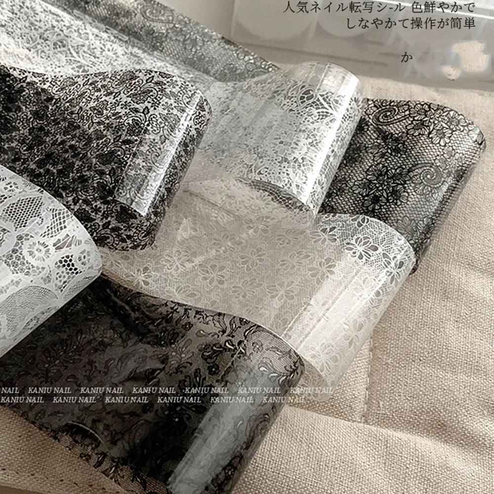 10 Rolls 4x50CM Black White Lace Transfer Nail Sticker Sexy Flower Lace Nail Art Transfer Foils Paper for DIY Manicure Decals*@# - Image 5