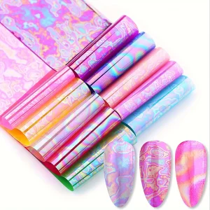 10 Rolls Aurora for Nail Foil Laser for Nail Transfer Foil Decals Iridescent Foil for Nails Fingernail Stickers Manicure Design