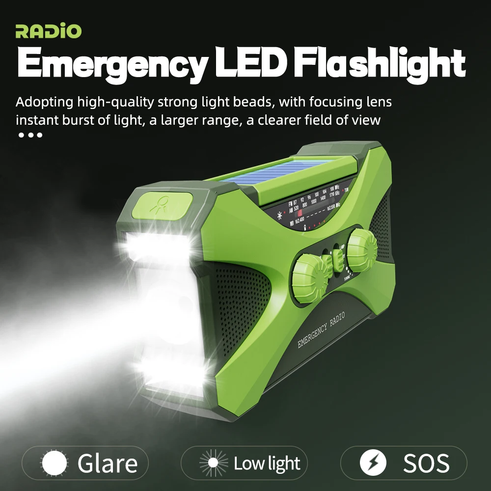 10000mAh Emergency Radio, Solar Hand Crank Radio, Portable AM/FM/NOAA Weather Radio with Cell Phone Charger, LED Flashlight - Image 2