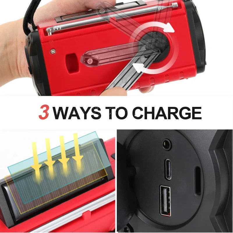 10000mAh Waterproof Emergency Radio Solar Hand Crank Weather Radios with AM/FM Flashlight Reading Lamp SOS Alarm for Outdoor - Image 2