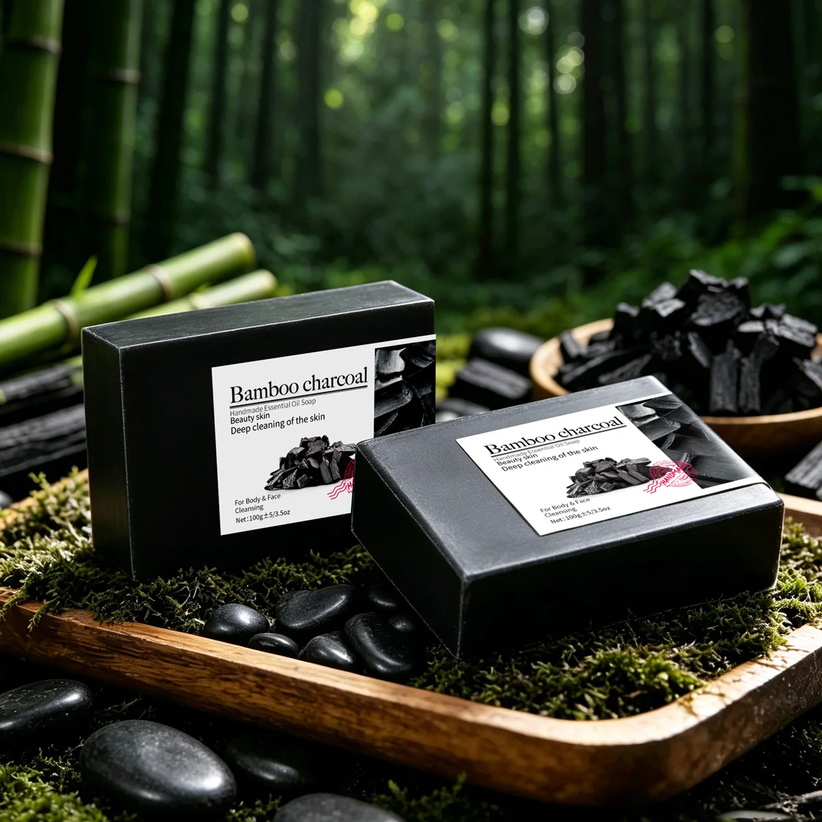 100g Bamboo Charcoal Soap Natural Organic Activated Charcoal Private Label Handmade Blackhead Removal Black Soap