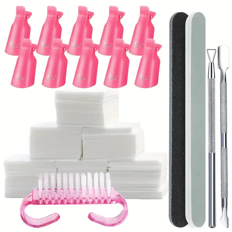 10/16Pcs Nail Soak Off Clip Cap UV Gel Polish Remover Wrap Tool Set With Cotton Pads File Pusher Brush Manicure Removal Kit