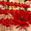 10/1Pcs Christmas Magnolia Flowers Artificial Poinsettia Glittery Red Faux Flowers Xmas Tree Home Table Decoration Accessories