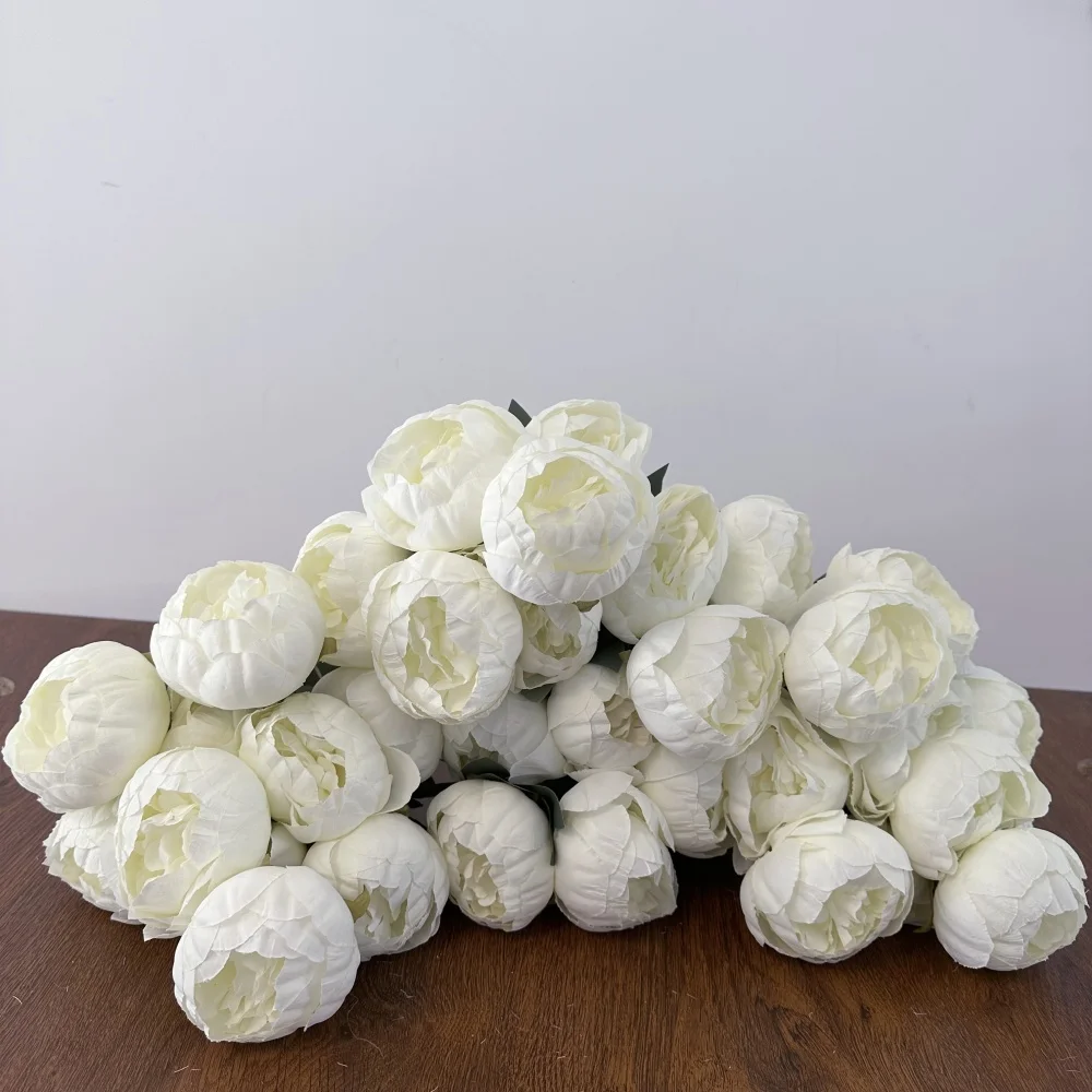 10Heads Silke Penoy Artificial Flower White Big Bud Bridal Bouquet Fake Penoy Living Room Desktop Flower Decoration Wedding