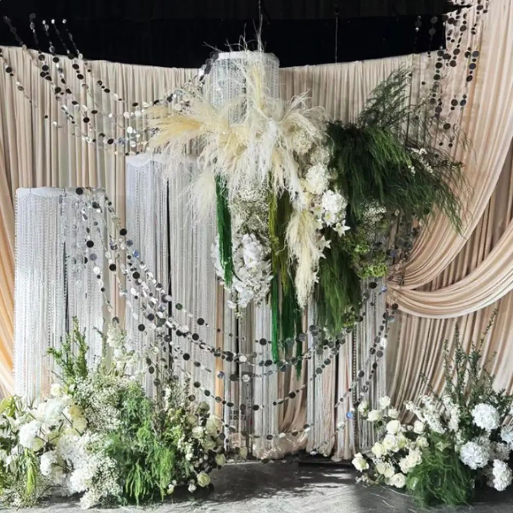 10PCS 1 Meter Sequins Hanging Foil Curtains Gold Silver Flash Curtains Sequin Bead Strings PVC Round Round Sequin Rain Curtain