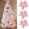 10Pcs Poinsettia Flower Artificial Christmas Decor Glitter Xmas Tree Ornaments for Wreath Garland Winter Holiday Party Supplies