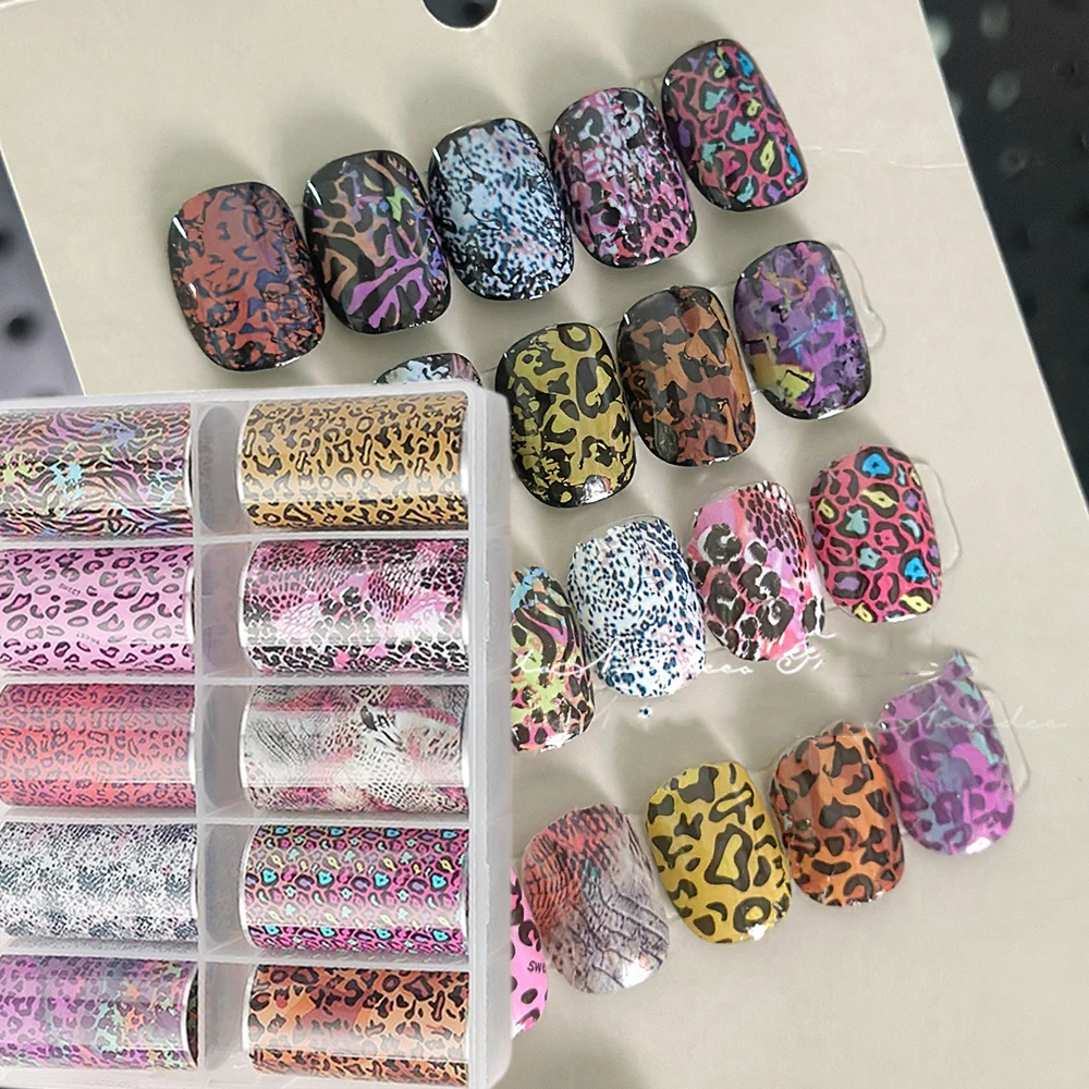 10Rolls 4*50cm Sexy Leopard Print Nail Foil Transfer Stickers Wild Animal Skin Decals Y2K Hot Girl Leopard Nail Art Decorations - Image 2