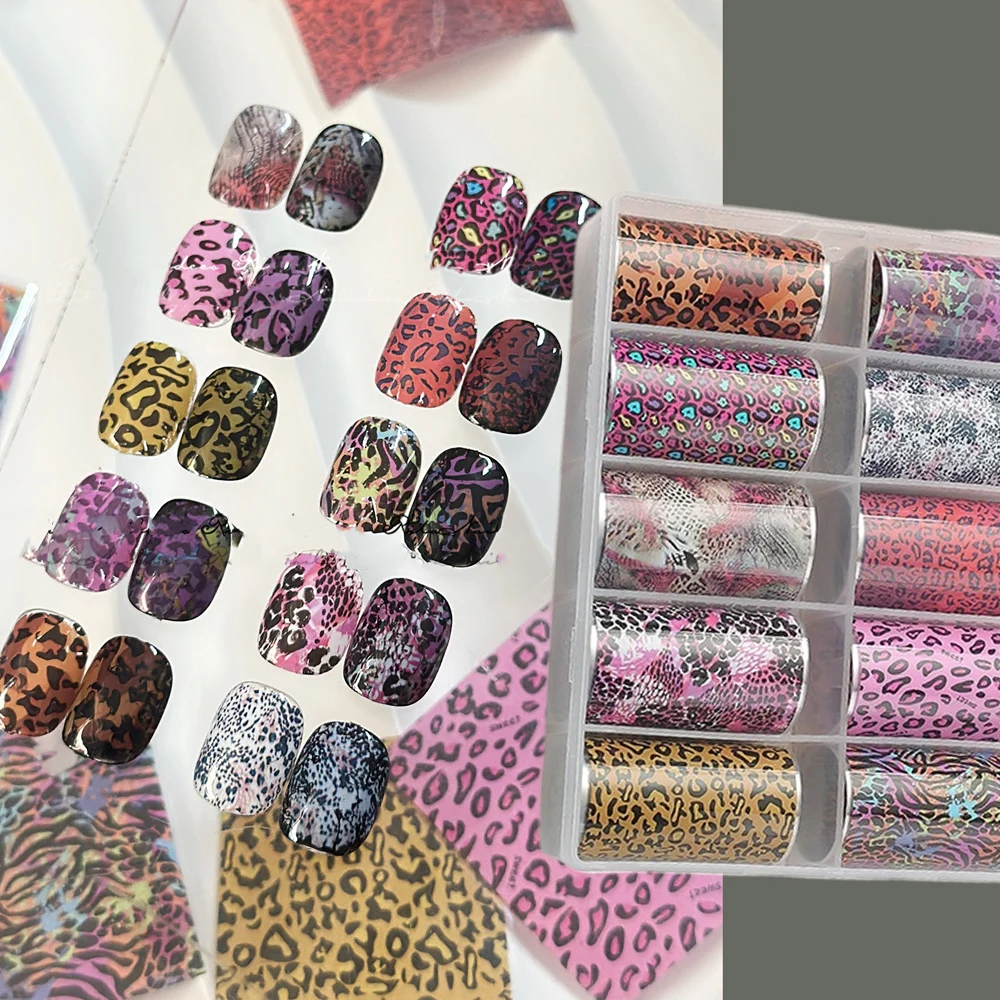 10Rolls 4*50cm Sexy Leopard Print Nail Foil Transfer Stickers Wild Animal Skin Decals Y2K Hot Girl Leopard Nail Art Decorations - Image 3