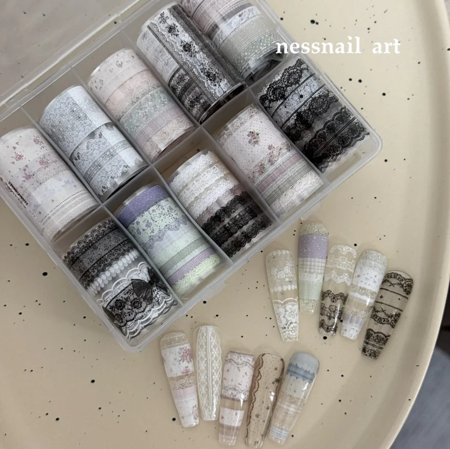 10Rolls Flower Lace Plaid Bow Nail Foils Transfer Paper Nail Art Stickers Manicure Set Decal Nails Decoration - Image 4