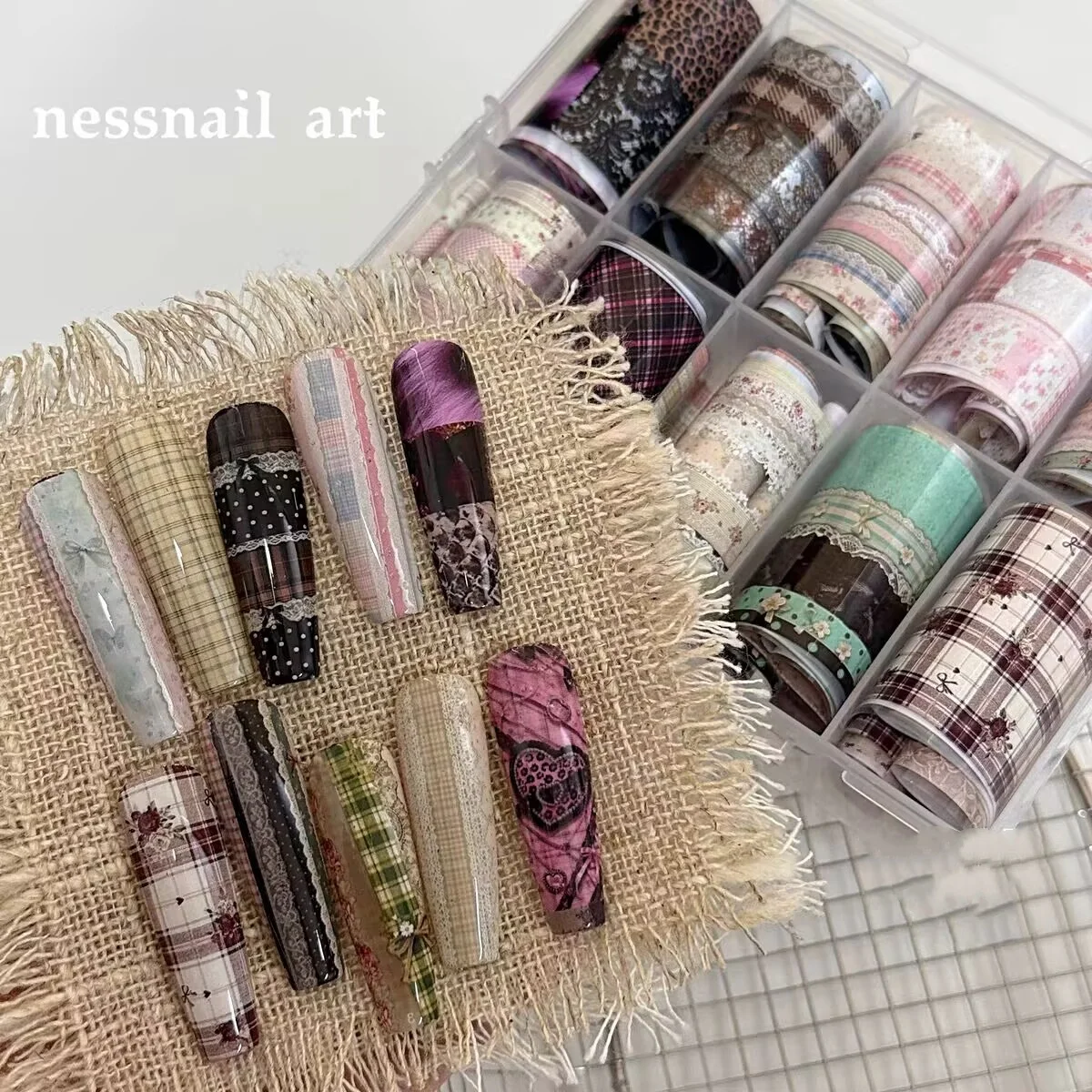 10Rolls Flower Lace Plaid Bow Nail Foils Transfer Paper Nail Art Stickers Manicure Set Decal Nails Decoration - Image 6