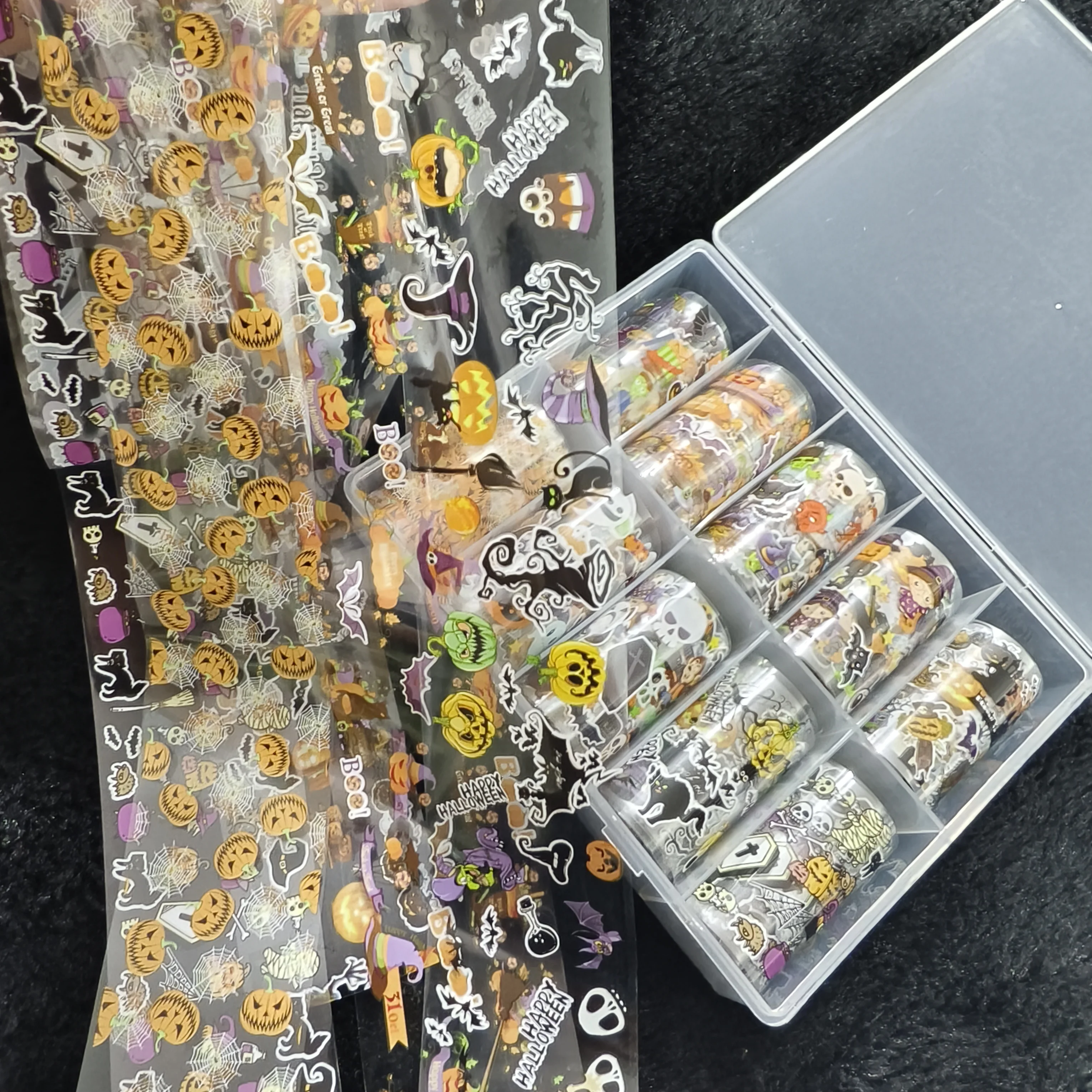 10Rolls Halloween Flower Plaid Angel Marble Bow Nail Foils Transfer Paper Nail Art Stickers Decal Nails Decoration - Image 2