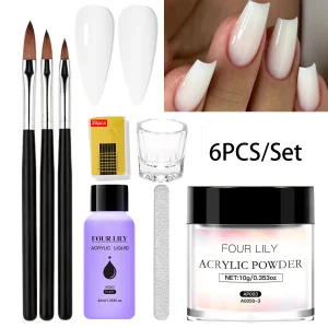 10g Nail Acrylic Powder 40ml Acrylic Liquid Set With Nail Brush Pink White Clear Nail Powder For Nails Extension Carving