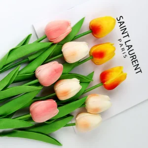 10pc Artificial Flower Realistic Touch Tulip Scrapbooking Vase Home Decor Wedding Garden Arch Garland Mother's Day Bouquet DIY