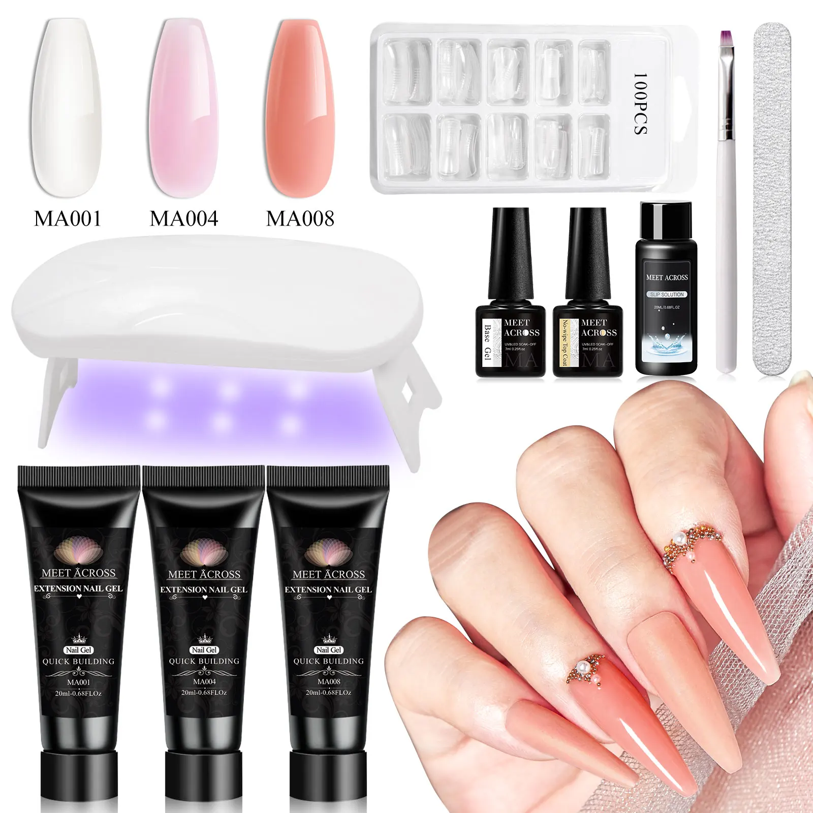 10pcs 20ml Extension Nail Gel Polish Set Acrylic Crystal Building Full Polygel For Nails Kit UV Varnish Nail Art Manicure Kit