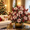 10pcs Artificial Poinsettia Bouquet Christmas Flowers Red Berry Pine Branch Large White Poinsettia for Home Vase Xmas Tree Decor