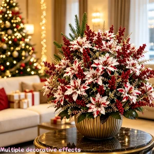 10pcs Artificial Poinsettia Bouquet Christmas Flowers Red Berry Pine Branch Large White Poinsettia for Home Vase Xmas Tree Decor