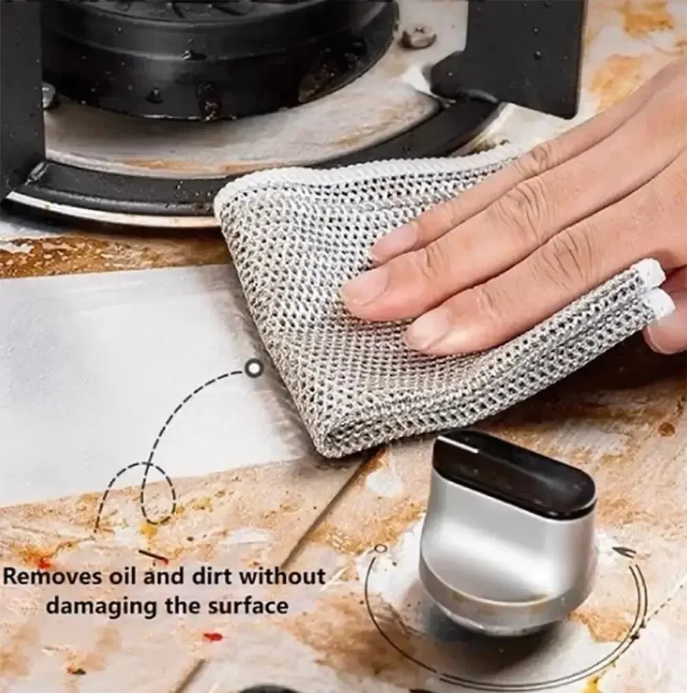 10pcs Magic Dishcloth Silver Wire Cleaning Kitchen Cloth Thickened Microfiber Wash Towel Built-in Sponge Steel Wire Ball Rag - Image 2