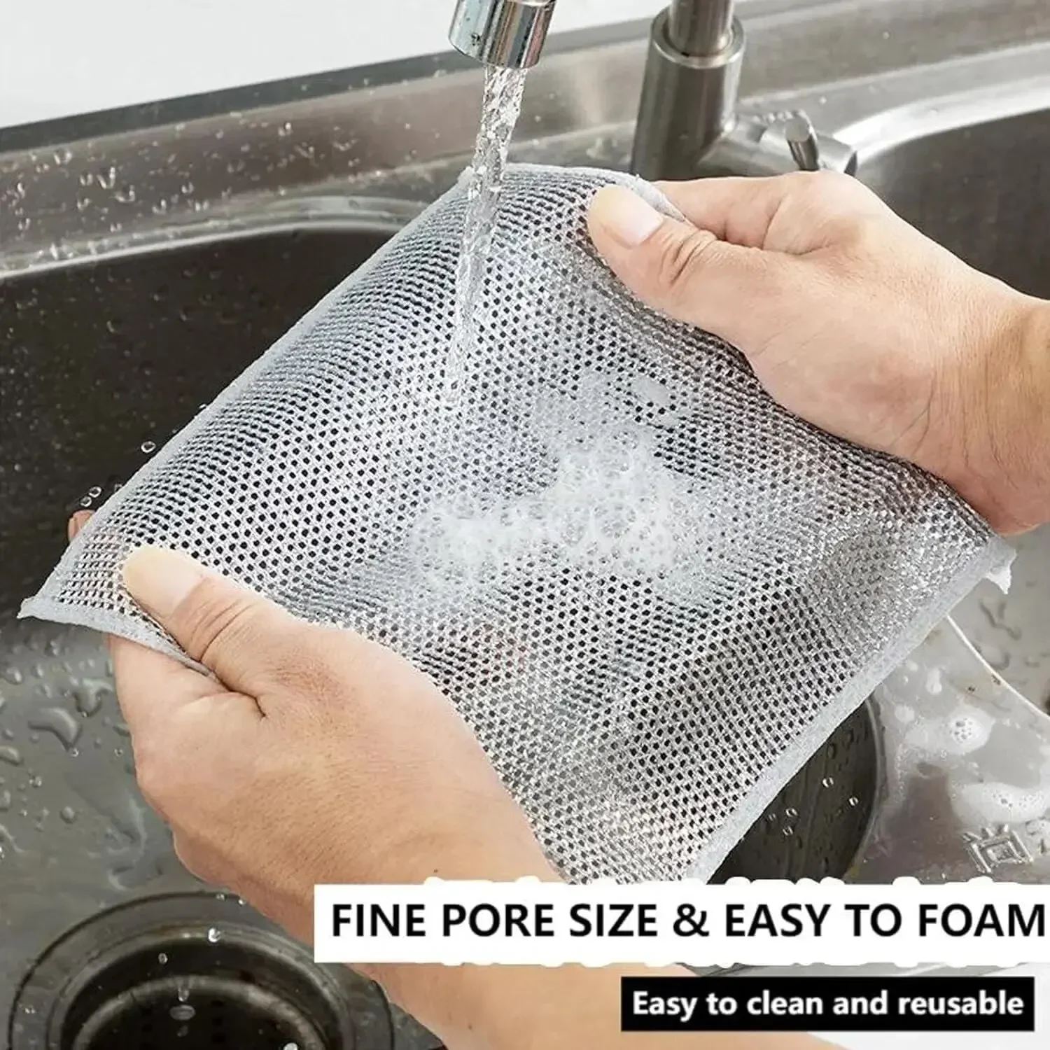 10pcs Magic Dishcloth Silver Wire Cleaning Kitchen Cloth Thickened Microfiber Wash Towel Built-in Sponge Steel Wire Ball Rag - Image 5
