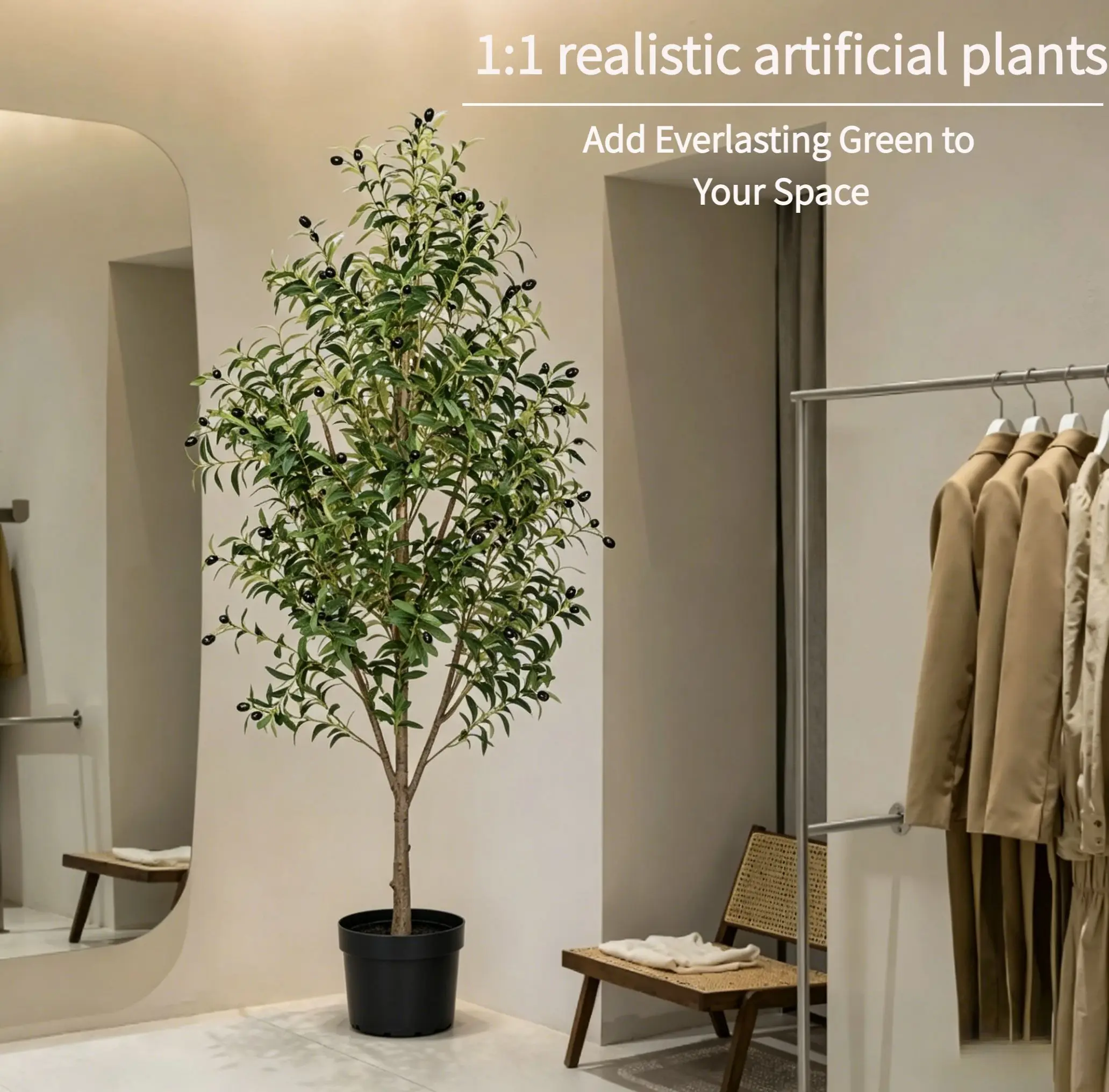 110/150/180cm Non-Hazardous Artificial Olive Tree with Pot, Low-Maintenance Indoor Decor Tree for Home Office Commercial - Image 4