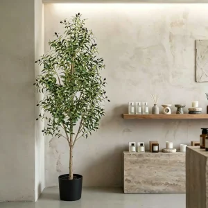 110/150/180cm Non-Hazardous Artificial Olive Tree with Pot, Low-Maintenance Indoor Decor Tree for Home Office Commercial