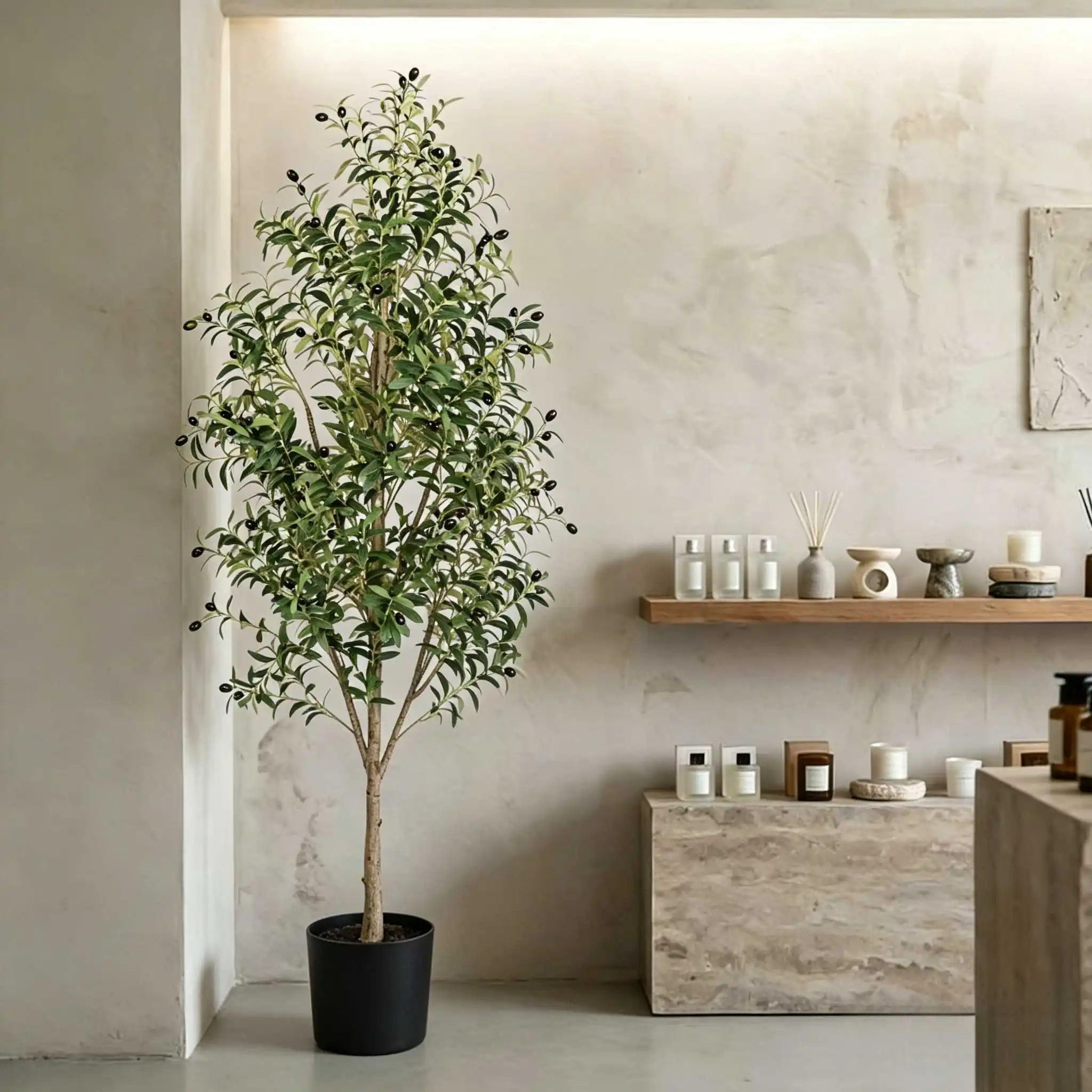110/150/180cm Non-Hazardous Artificial Olive Tree with Pot, Low-Maintenance Indoor Decor Tree for Home Office Commercial