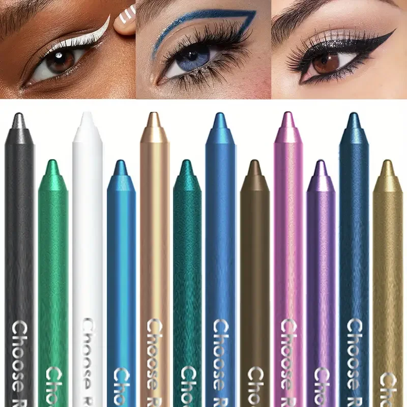12 Colors Set Glitter & Shimmer Eyeliner Stick Pack - Long-Wearing Blue Tone Eyeliner Pencil with Smooth Application - Versatile - Image 3